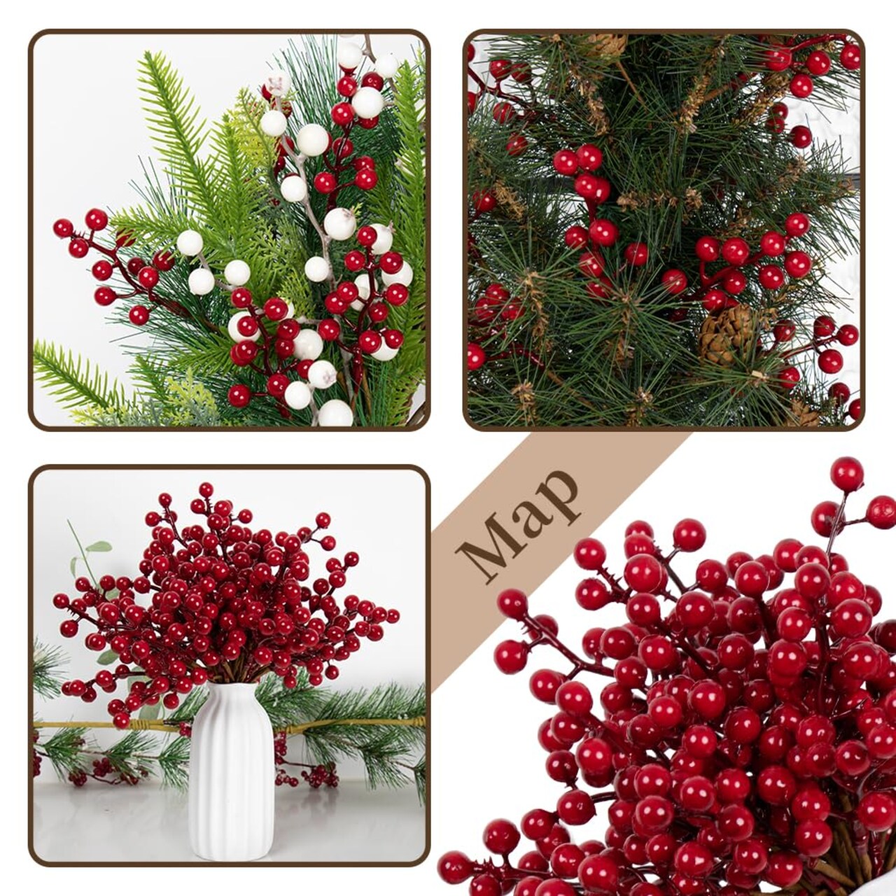 32 Pack Christmas Tree Decorations, Artificial Red Berry Stems 6.5 Inch Christmas Berry Picks with Holly Berries for Xmas Winter Holiday Home DIY Ornaments